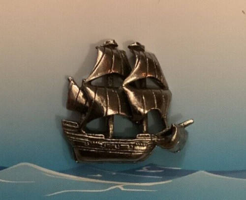 Galleon ship silver pewter pin - silver,